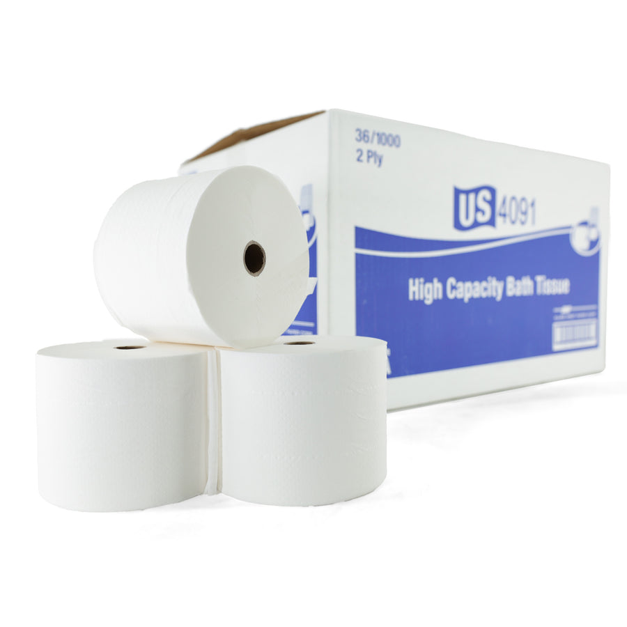 Techniclean Products Small-Core, White Roll - 1000 sheets per roll, 36 rolls per case, ideal for commercial and industrial use.