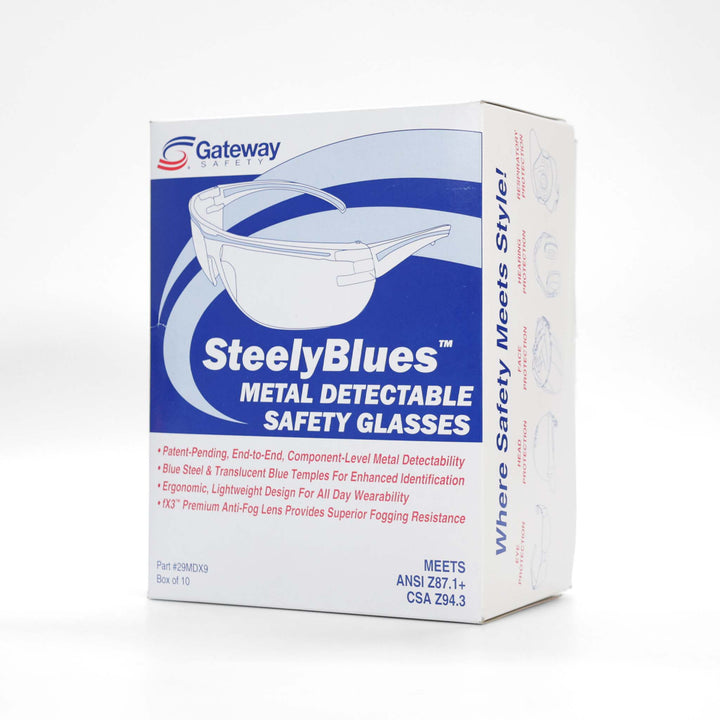 Techniclean Products Metal Detectable Safety Glasses Clear Blue Box Front