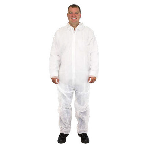 Techniclean White Coverall PPE White 25g Spunbond Polypropylene Coveralls (25/cs)