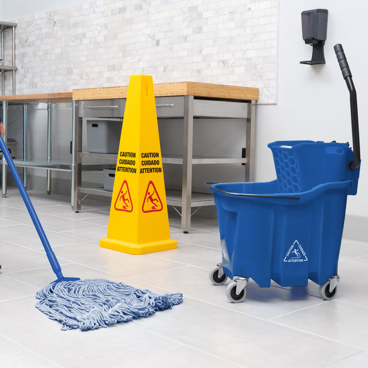 Techniclean Products Color Coded Mop Bucket for Janitorial Sanitation work Blue Action