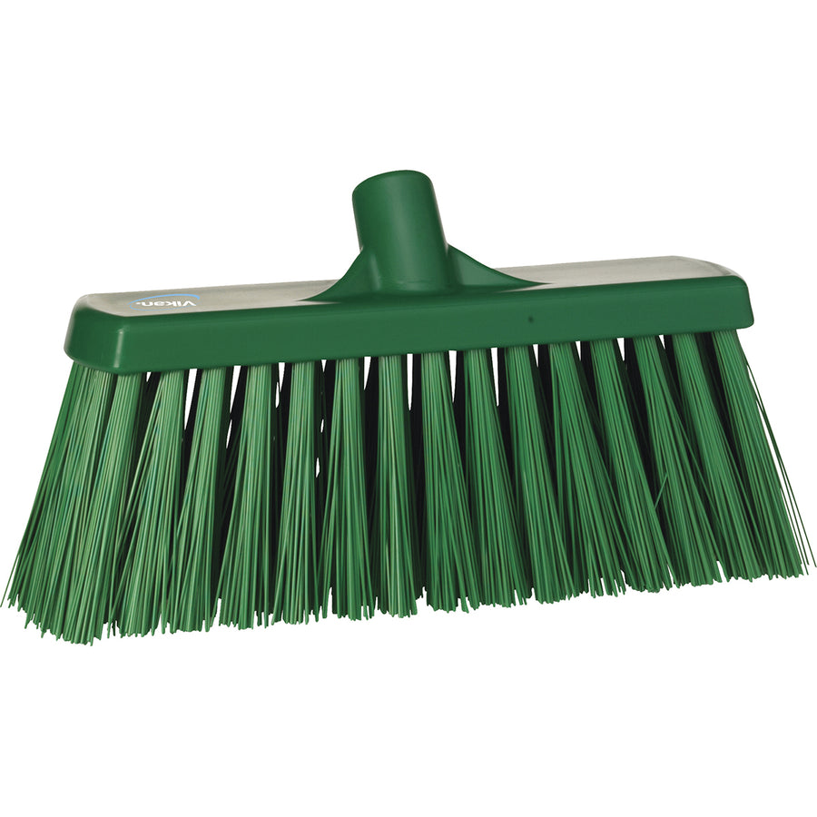 13" Vikan Heavy Duty Push Broom for debris removal on wet surfaces.