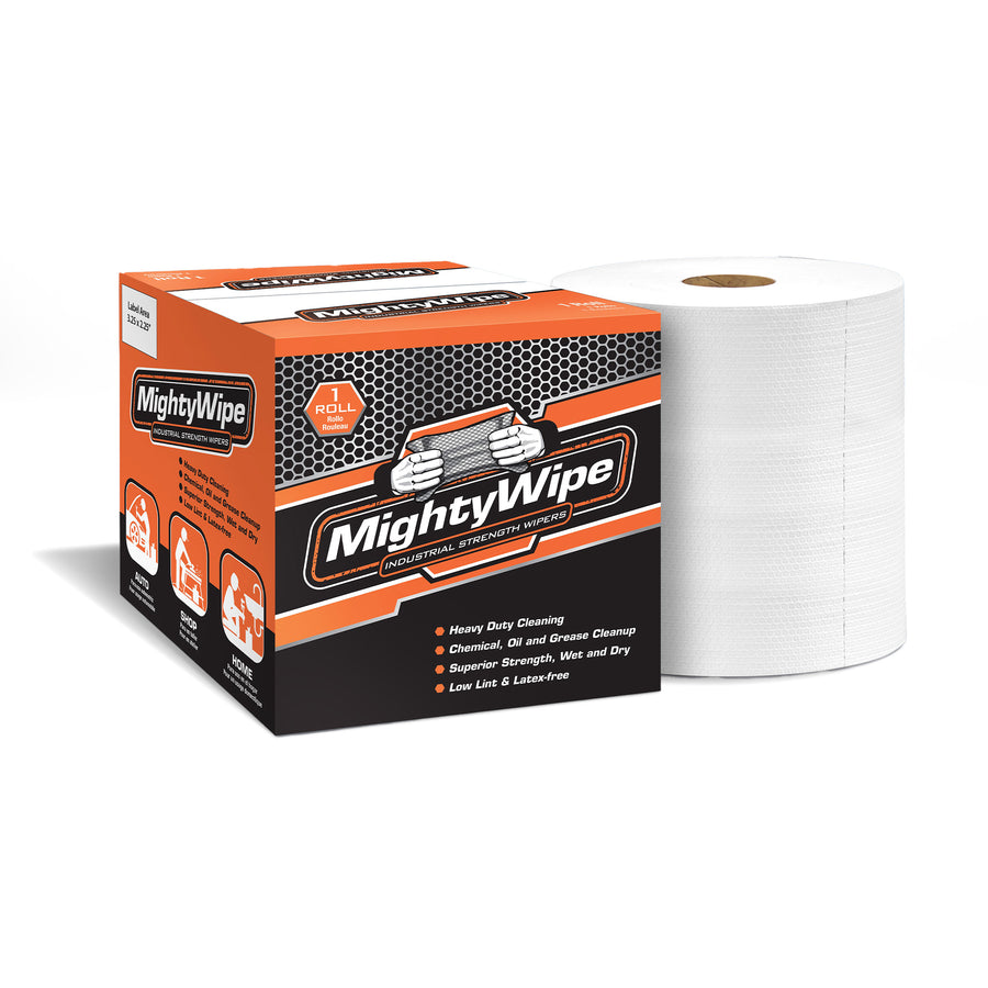 Mighty Wipe® MW-80-CPJ Heavy Weight Wiper Roll, 12" x 12" size, 475 sheets, low-lint, latex-free, cellulose, and synthetic blend.