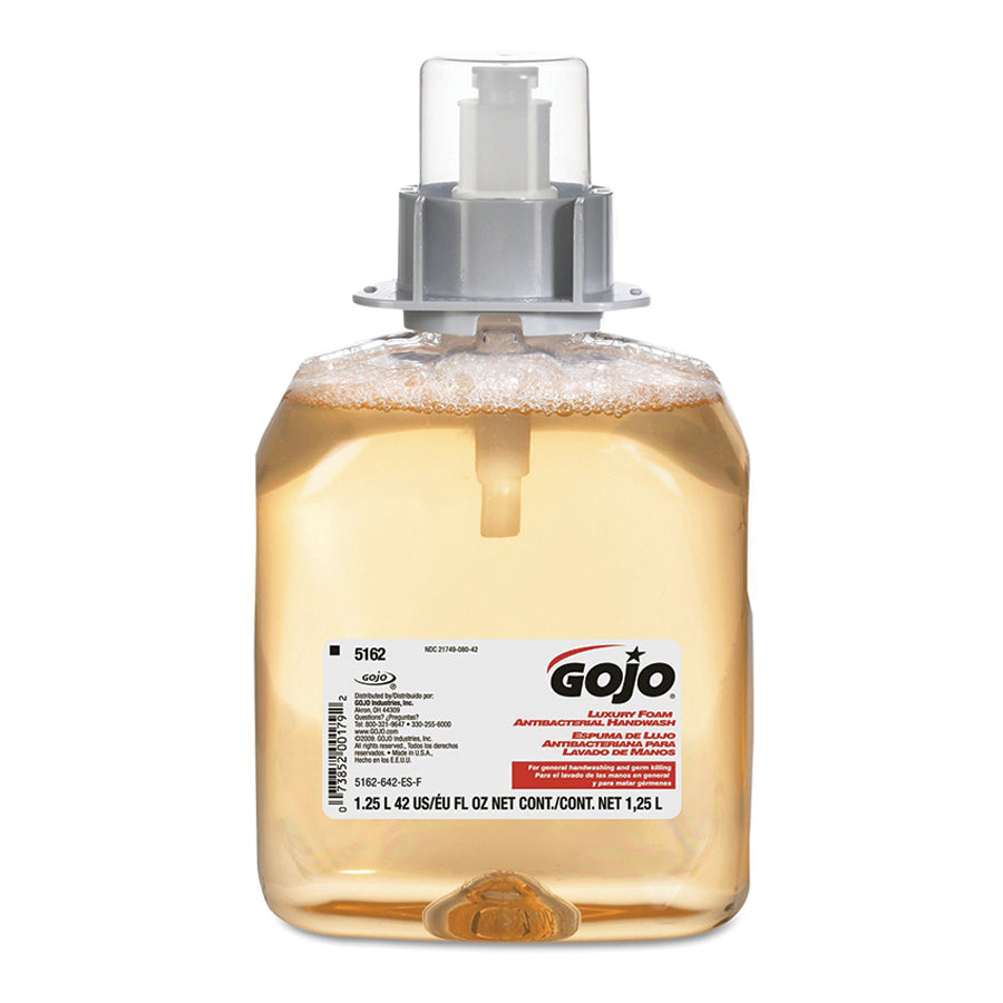 Gojo Anti-Bac Foam Hand Soap – Case of 4, 1250ml antibacterial refills. Smooth foaming action with a refreshing fresh fruit scent. Amber color adds vibrancy to your hand hygiene routine.