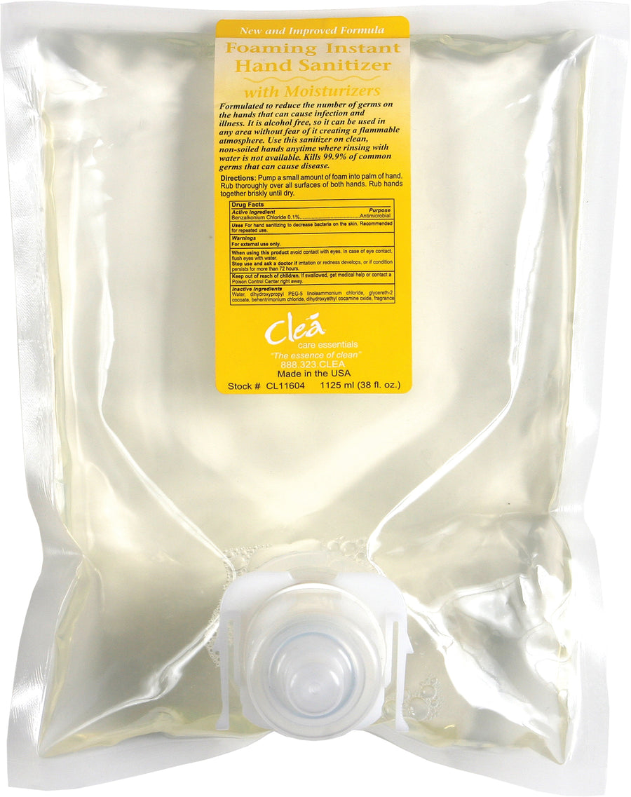 Clea's Non-Alcohol Foaming Hand Sanitizer, 1125ml refill packs, alcohol-free formula. Compatible with Clea Foam Soap Dispensers, comes in cases of 4.
