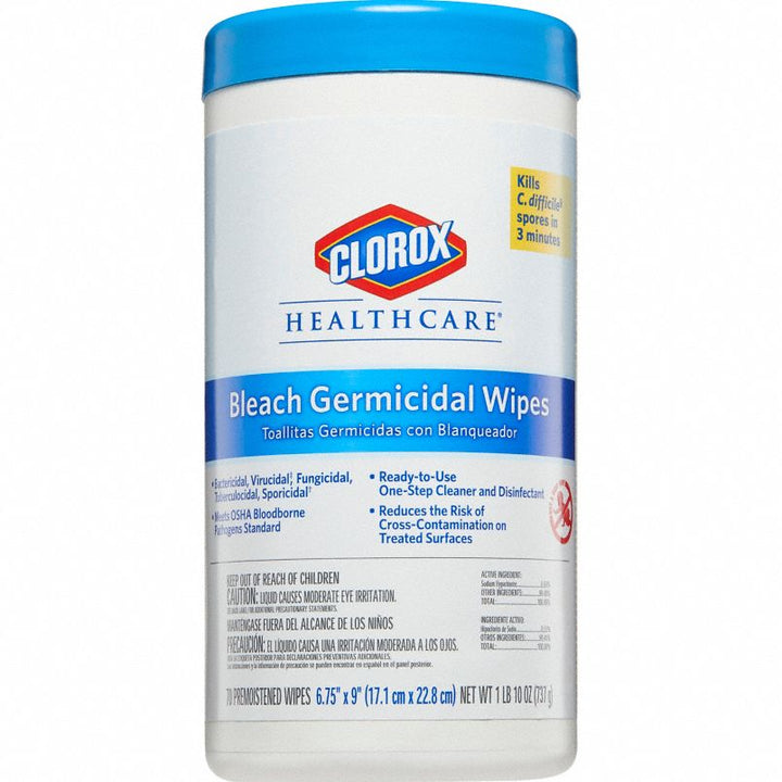 Clorox Healthcare Germicidal Wipes - Bleach-based, 70 wipes per container, 6 cases - Trusted, hospital-grade disinfection for a sterile environment.