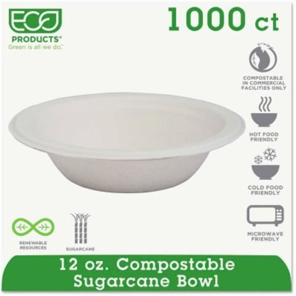 Renewable & Compostable Sugarcane 12oz Bowl - The eco-friendly choice for your breakroom supplies.