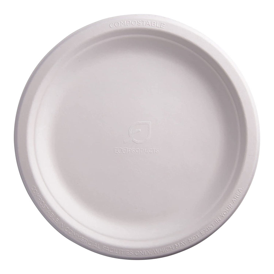 PLATE Renewable & Compostable Sugarcane – Case of 500 compostable plates, 9 inches each. Sustainable and sturdy for versatile use in an eco-friendly dining setting.