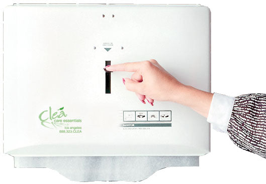 NeatSeat White Seat Cover Dispenser with antimicrobial boot for hygienic toilet seat cover dispensing.
