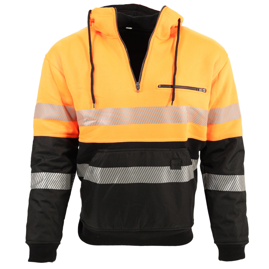 Peak Pro Quarter Zip Hoodie in Hi-Vis Orange with ANSI Class 2 rating and chest pocket with zipper.