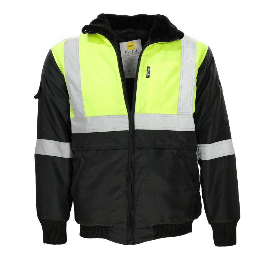 Reflex Jacket - Hi-Vis Yellow cooler jacket with reflective piping and double pockets.