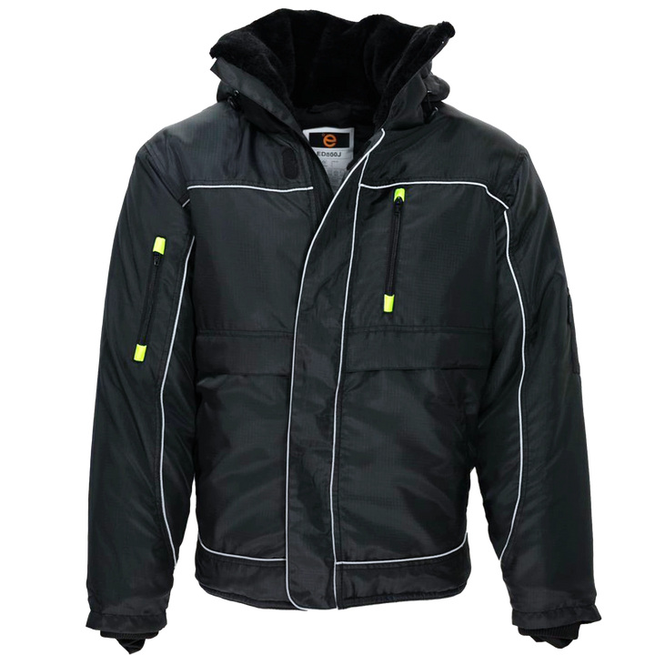 Reflex Pro Jacket - Charcoal Black freezer jacket with reflective piping and double pockets.