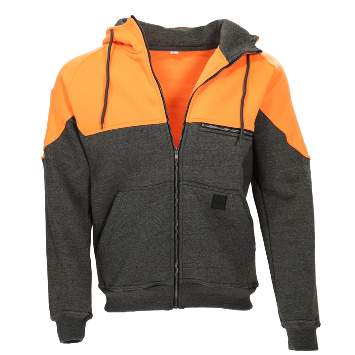Epik Peak Zip Up Hoodie in High Visibility Orange. Crafted for safety and style, ideal for tough work environments.