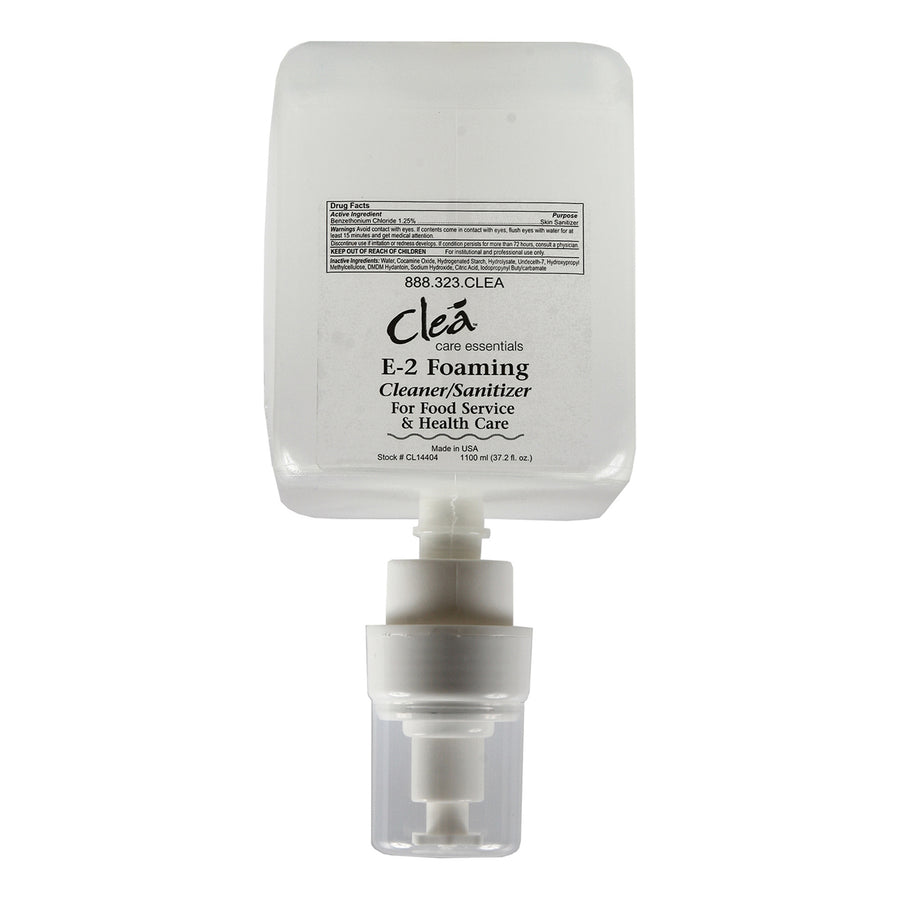 Cleá Versa-Foam E2 Cleaner/Sanitizer Foam Soap 1100ml refill. Suitable for food service and healthcare.