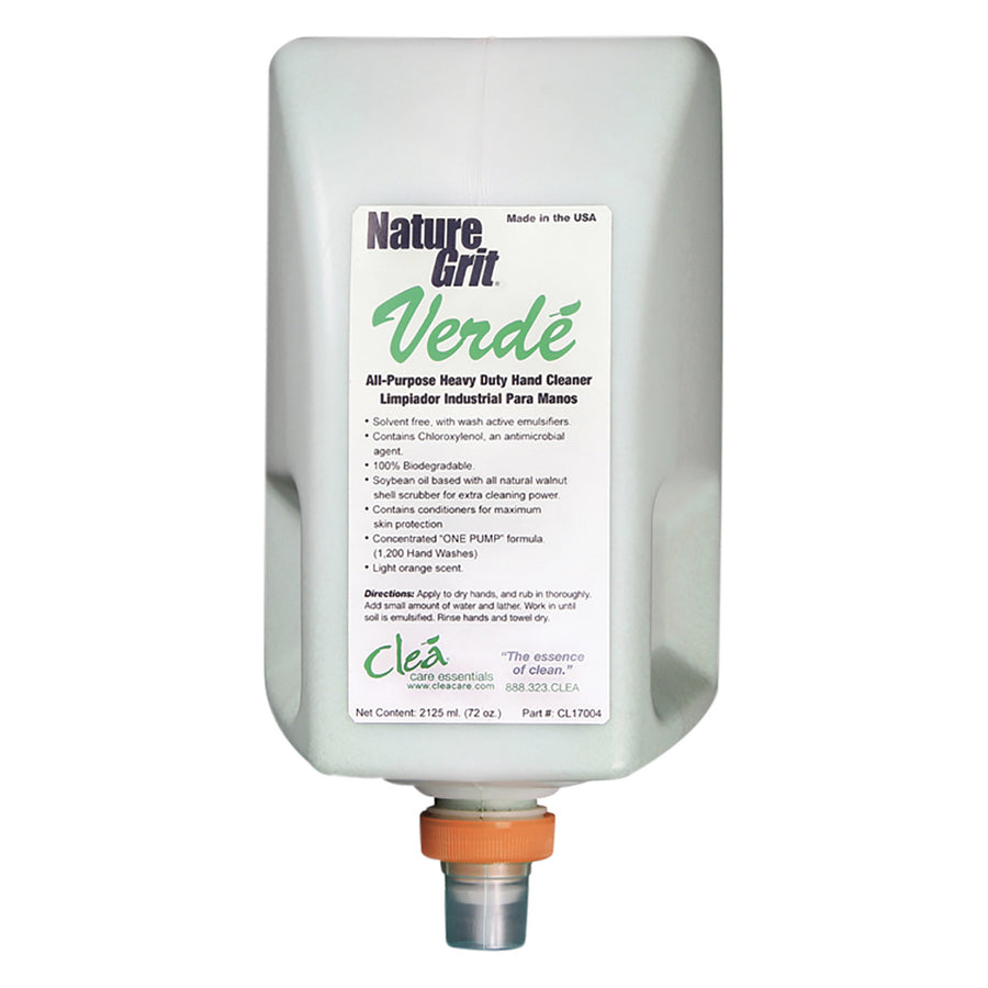 Cleá Nature Grit Verde Heavy Duty Hand Cleaner in 2125ml bottles (4/cs), perfect for industrial use, compatible with the CL171DG dispenser (SKU).