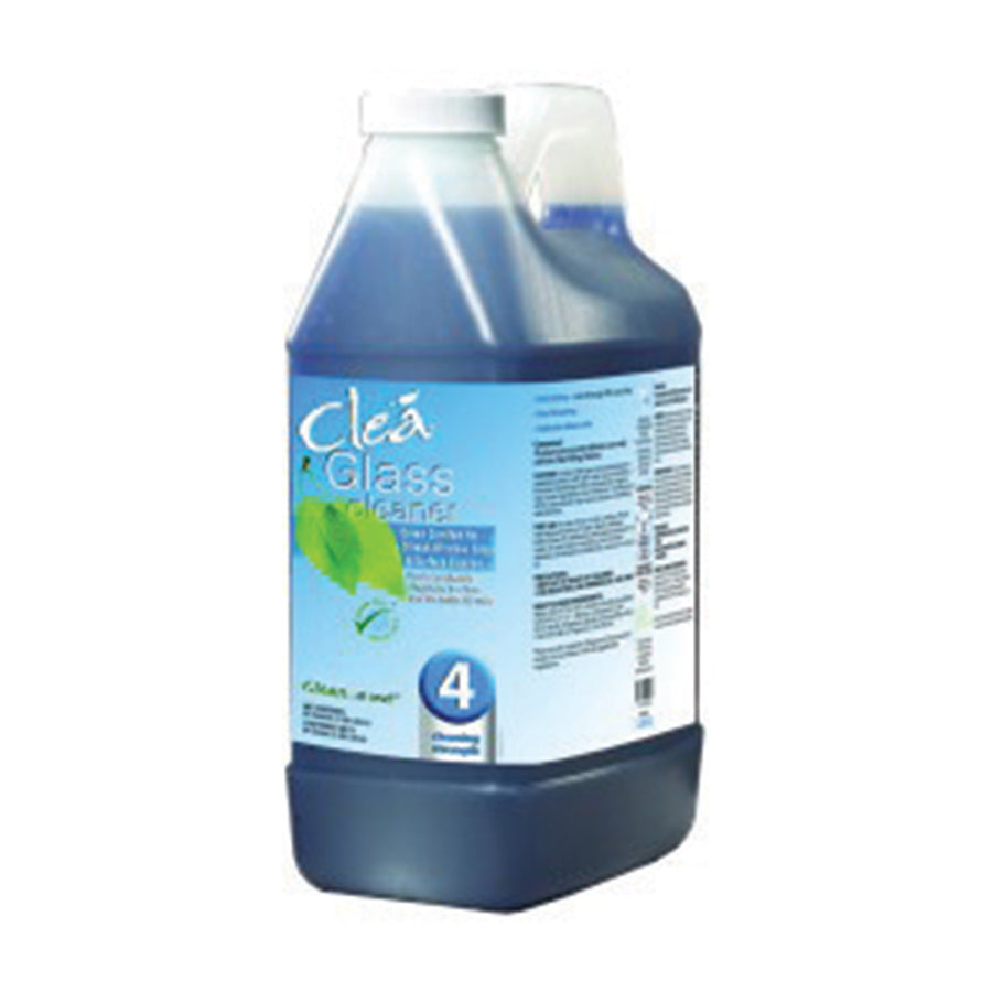 A 64-ounce bottle of Clea Glass Cleaner, a fast-acting, streak-free solution with powerful solvents and Green Seal Certification for eco-friendly cleaning.