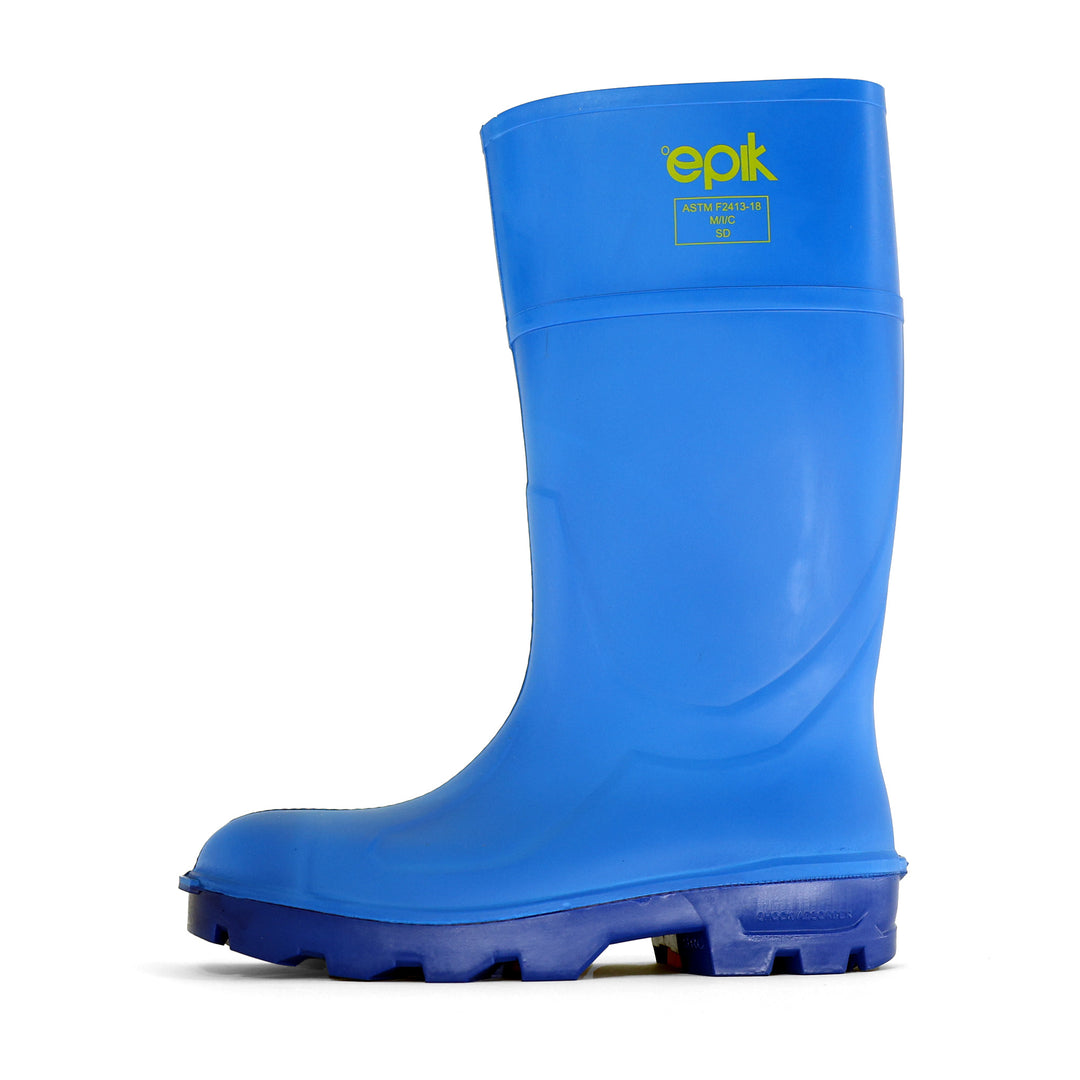 Tread Safety Boot in blue with one-piece polyurethane construction, composite safety toe, and slip-resistant sole.