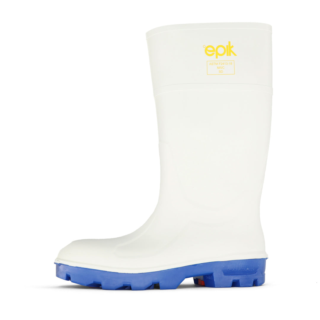 Tread Boot in white with one-piece polyurethane construction, slip-resistant sole, and antimicrobial finish.