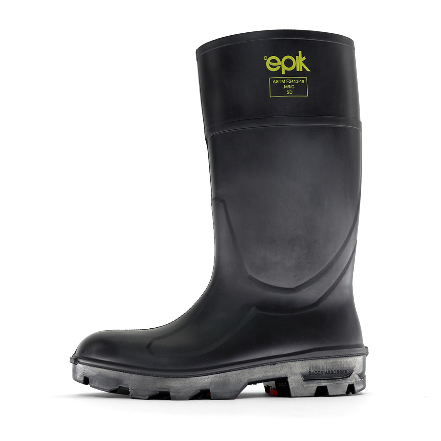 Tread Boot in black with one-piece polyurethane construction, slip-resistant sole, and antimicrobial finish.