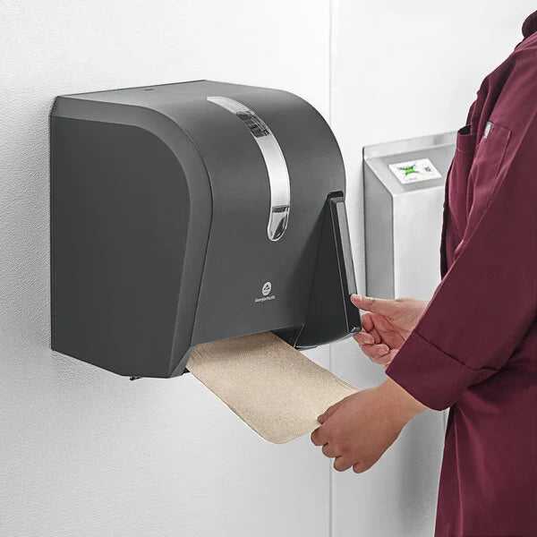 Black Hygienic Push-Paddle Roll Towel Dispenser