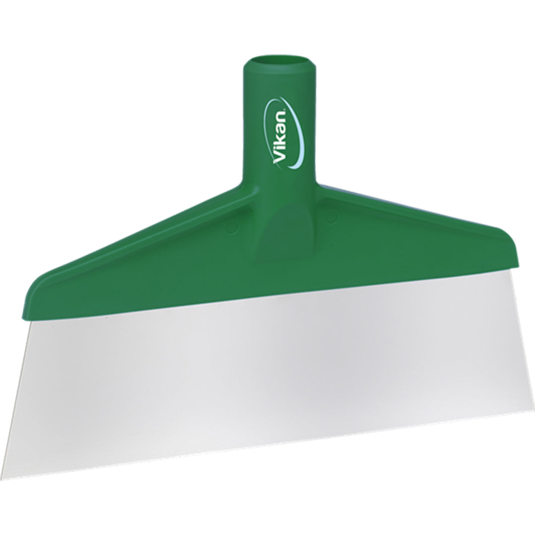 Stainless Steel Floor Scraper with a heavy-duty nylon blade for gentle and effective debris removal Green
