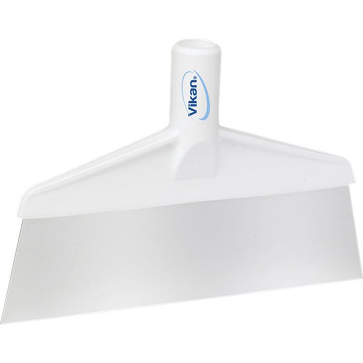 Stainless Steel Floor Scraper with a heavy-duty nylon blade for gentle and effective debris removal white