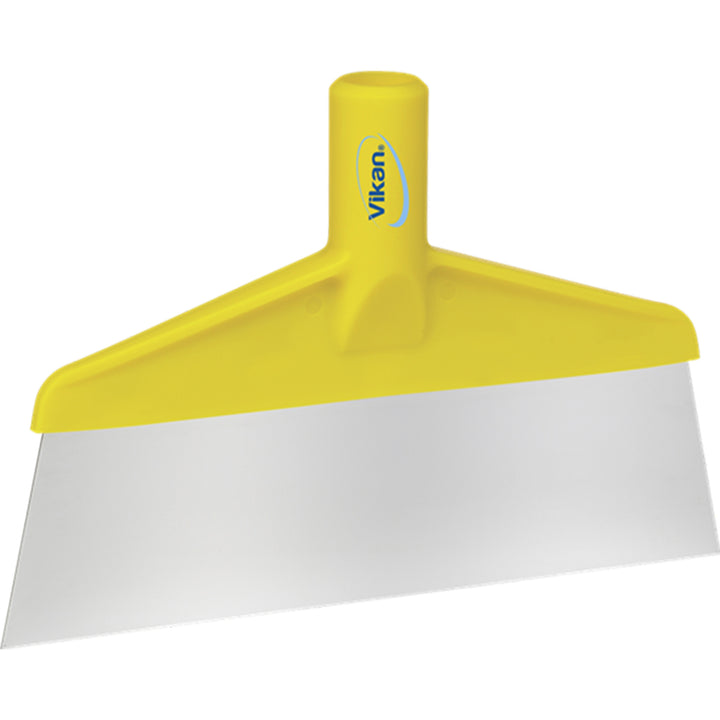 Stainless Steel Floor Scraper with a heavy-duty nylon blade for gentle and effective debris removal yellow
