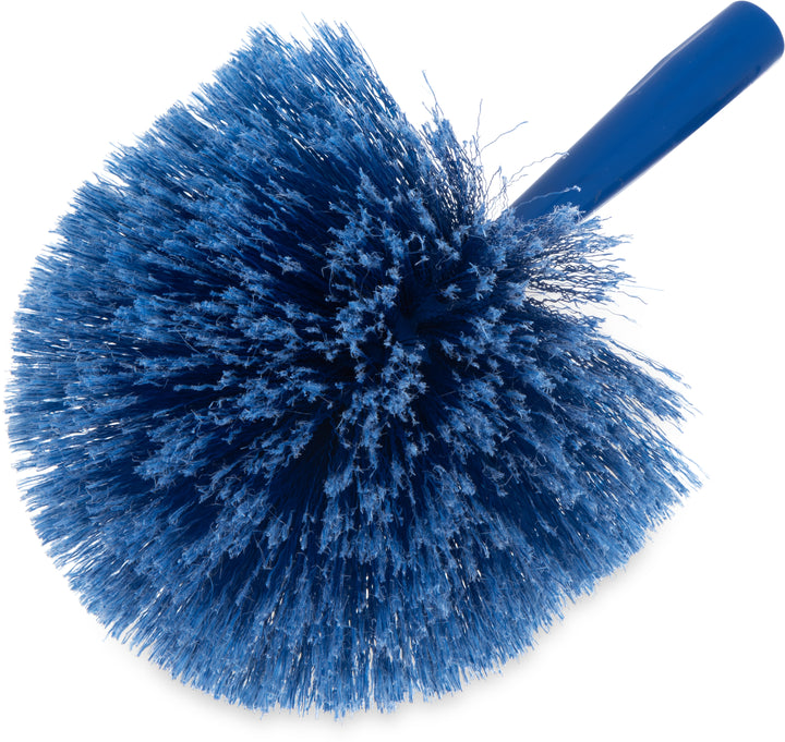 Flo-Pac® Round Duster with Soft Flagged PVC Bristles in Blue – Precision dusting with versatile blue duster. Rounded bristles reach corners. Durable polypropylene construction. Fits 365450 metal handle. BPA-free. Overall dimensions: 7 in. diameter x 9 in. height. Sold individually.