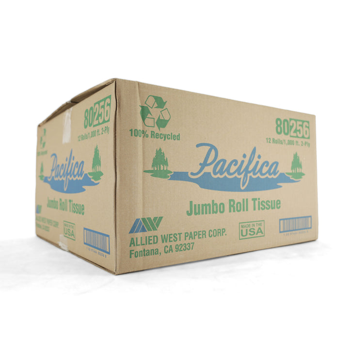 Techniclean Pacifica White Jumbo Roll Bathroom Tissue, 1000 ft (12/case) Food Safety Janitorial Box