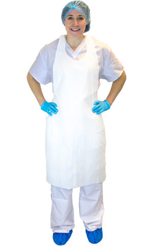 The Safety Zone 2 Mil White Polyethylene Aprons - Case of 500. Lightweight and latex-free aprons for superior protection. Dimensions: 28" x 46".