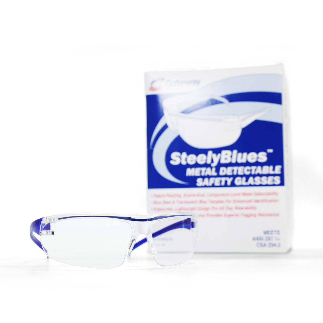 Techniclean Products Metal Detectable Safety Glasses Clear Blue with box