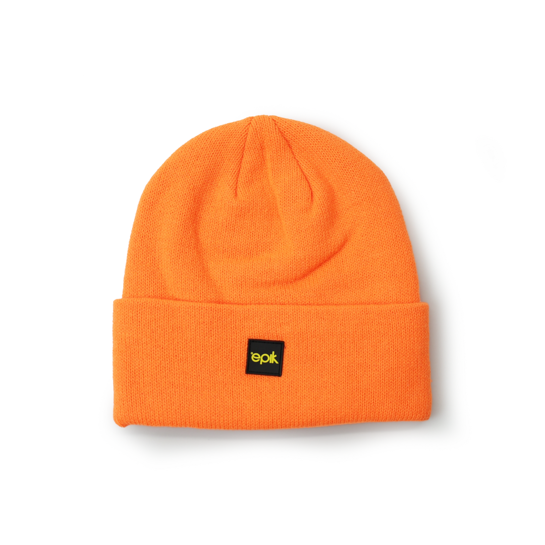 Thermal Beanie in High Visibility Orange color, Two-layer knit with 4-way stretch outer skin.