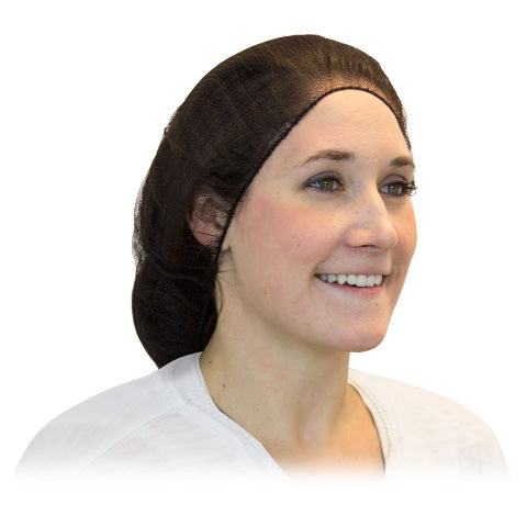 24" Brown Heavyweight Polyester Hairnet - Latex-free, durable, and comfortable head covering for hygiene in professional settings.