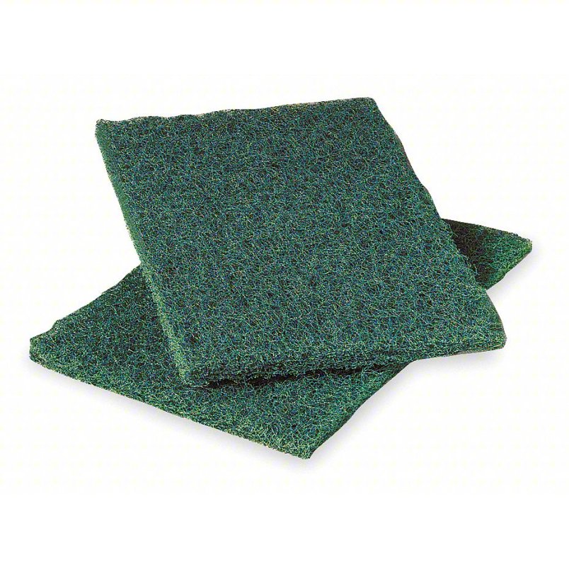 3M Medium Duty Green Scrub Pads - 6 x 9 inches, ideal for medium-duty cleaning, comes in a case of 60 pads.