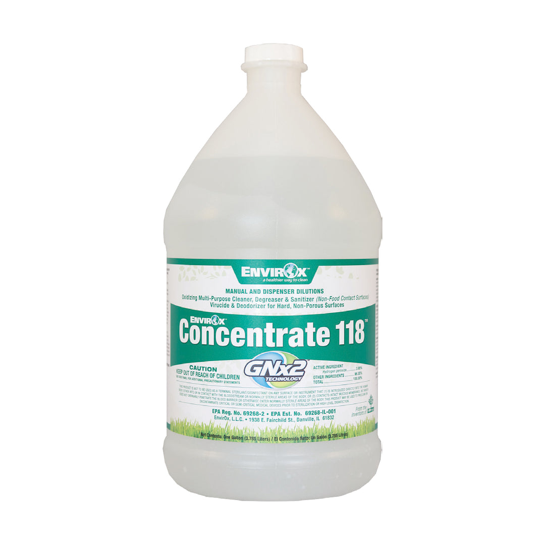 EnvirOx 118 Concentrate Multipurpose Sanitizer and Cleaner, 1 Gallon, Set of Four. Fresh fragrance, versatile application.