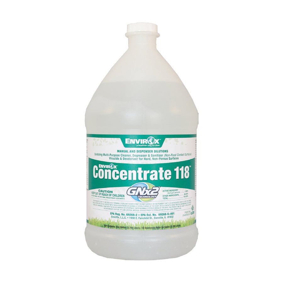 EnvirOx 118 Concentrate Multipurpose Sanitizer and Cleaner, 1 Gallon, Set of Four. Fresh fragrance, versatile application.