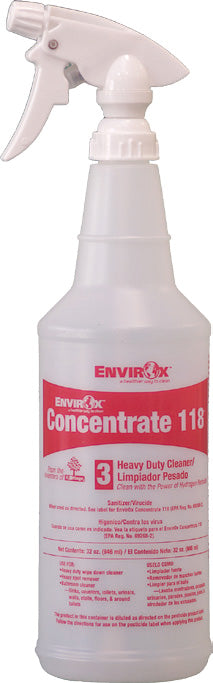 EnvirOx Trigger Spray Bottle - Red - Designed for 118 Heavy Duty Dilution, includes spray head. Cleaning solution not included.