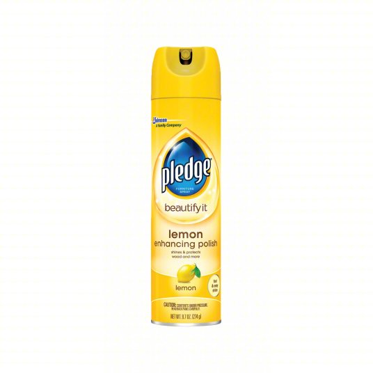 Pledge Furniture Polish Aerosol – Convenient aerosol spray for shining, polishing, and dusting various furniture surfaces. Pleasant lemon scent for a refreshing touch.