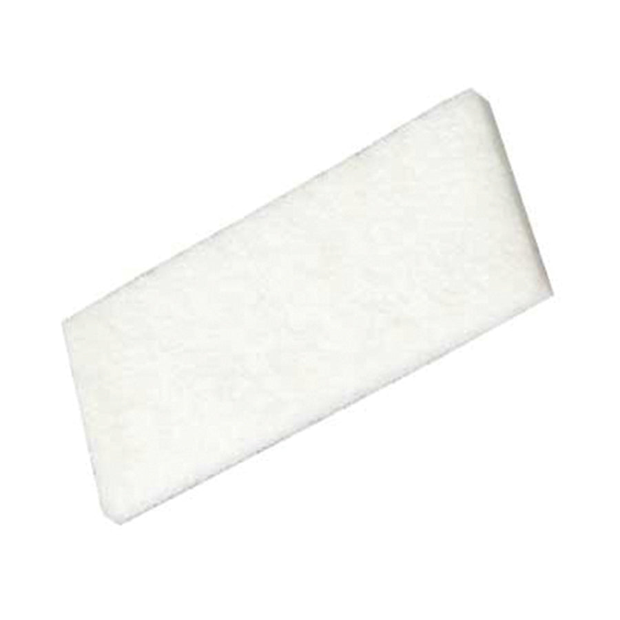Light Duty 6 x 9 White Scouring Pads - Pack of 10 pads. Compact and effective white scouring pads measuring 6 x 9 inches, perfect for light cleaning tasks.