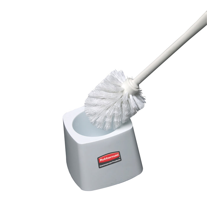 Toilet Bowl Brush Holder in White, made of durable plastic with a 5" diameter. Neatly conceals the toilet brush for a clean and organized bathroom.