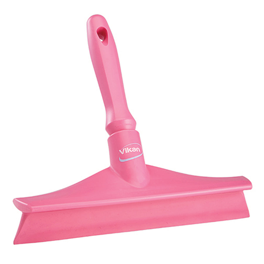 One-piece Hand Squeegee for removing excess water and food debris from food-preparation surfaces.