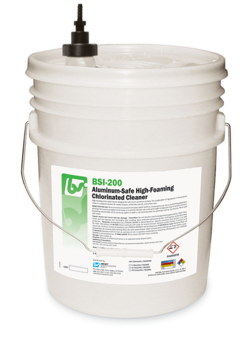 A 5 Gallon Pail of BSI-200 Aluminum-Safe High-Foaming Chlorinated Cleaner.