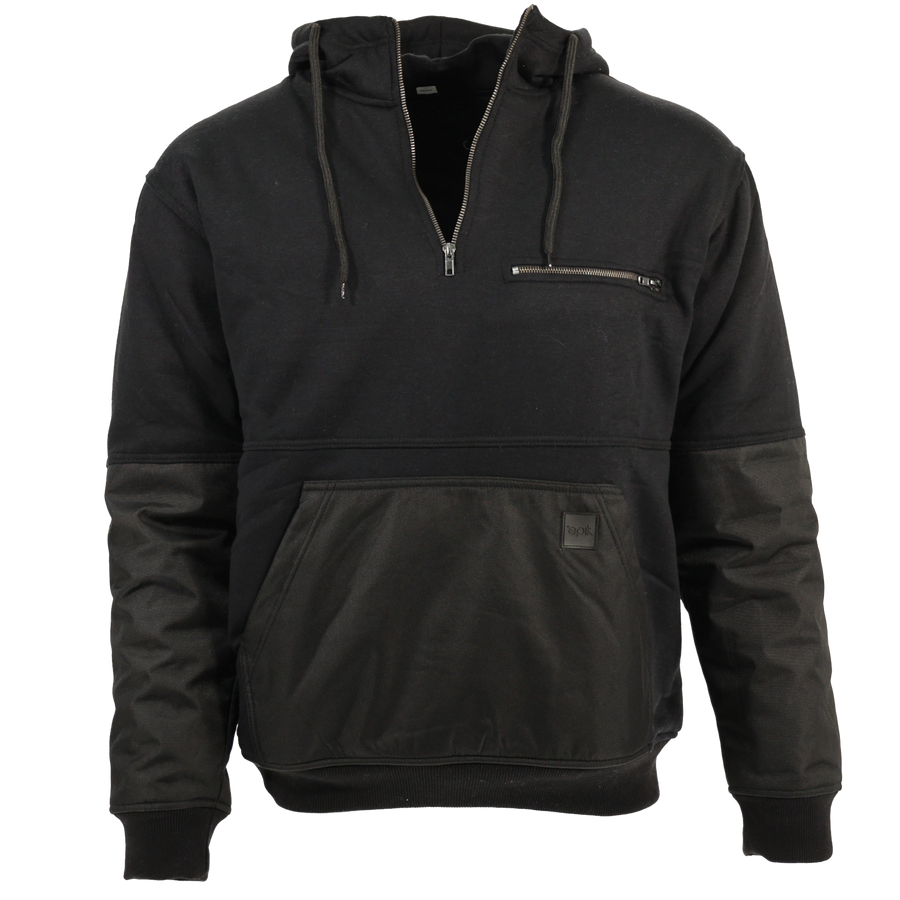 Peak Pro Quarter Zip Hoodie in black with reinforced Cordura fabric, ideal for cold work environments.