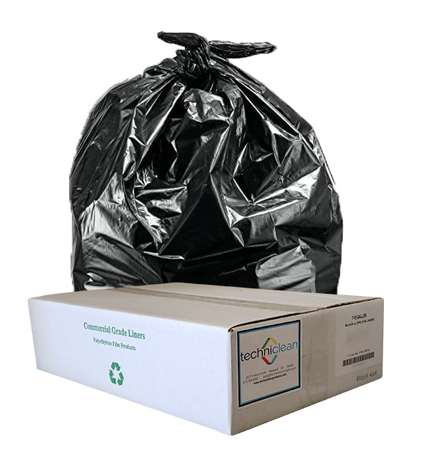 Black 24" x 32" Low Density Can Liners - 0.45 Mil - Fits 12-16 Gallon - 500 Bags per Case