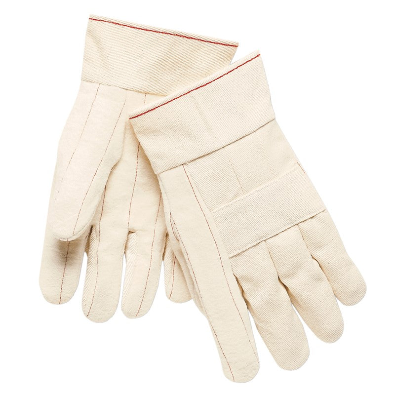 9124KIG Hot Mill Gloves - Heat resistant, 24-ounce cotton canvas, plasticized gauntlet cuff, knuckle strap, ideal for handling high-temperature objects.