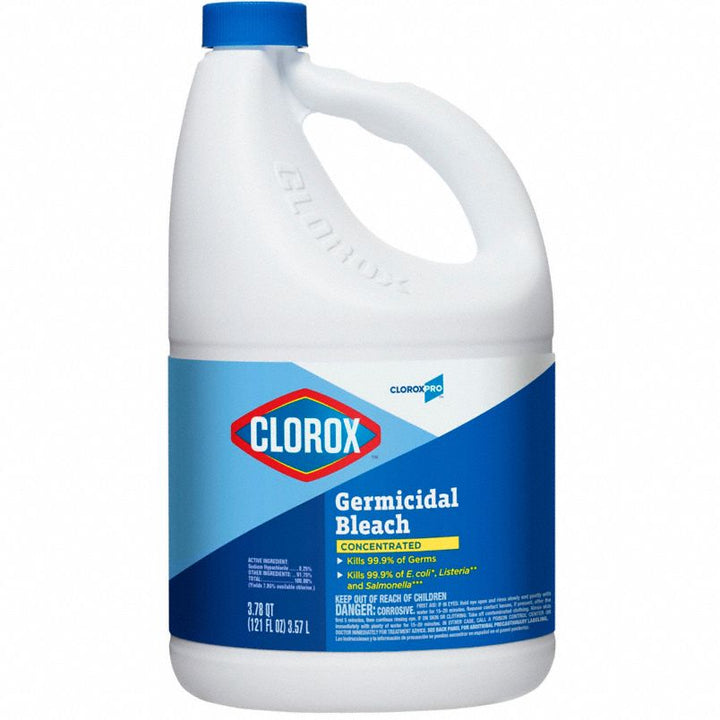 Clorox Germicidal Bleach in a 121oz bottle. A powerful germ-fighting solution for various surfaces and laundry.
