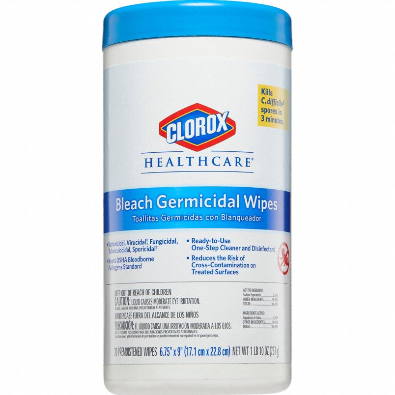 Clorox Healthcare Germicidal Wipes - Bleach-based, 70 wipes per container, 6 cases - Trusted, hospital-grade disinfection for a sterile environment.