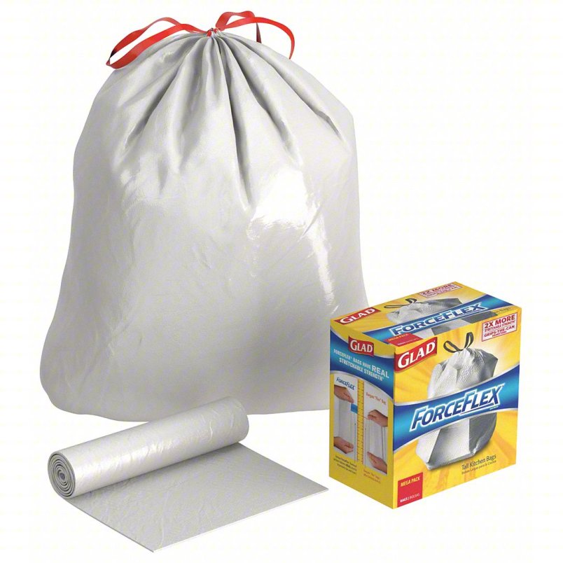 Glad 13 Gallon Tall Kitchen Drawstring Trash Bags, White - 100/Box 