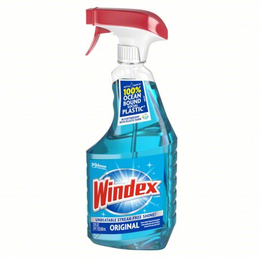 Windex Ready-to-Use Glass Cleaner in 32 oz bottles (8/cs) for streak-free cleaning on stainless steel, chrome, porcelain, ceramic tile, and Plexiglas®.
