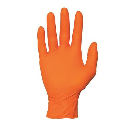 Nitrile Gloves Powder Free, 4 Mil, Orange - 100 gloves/box for robust protection in various environments.