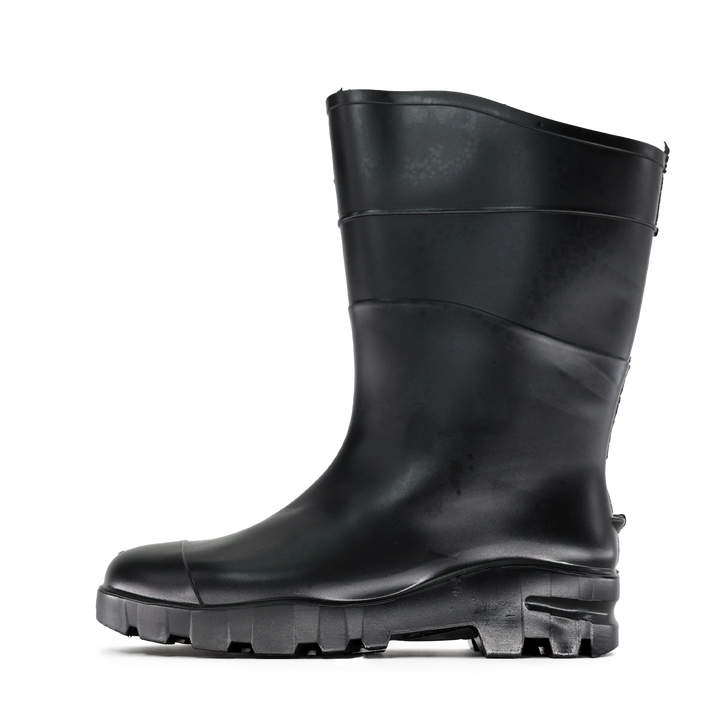 Mid-Height Economy Safety Boot - Features a composite safety toe, open thread for easy cleaning, one-piece construction for durability, and waterproof, slip-resistant rubber material.